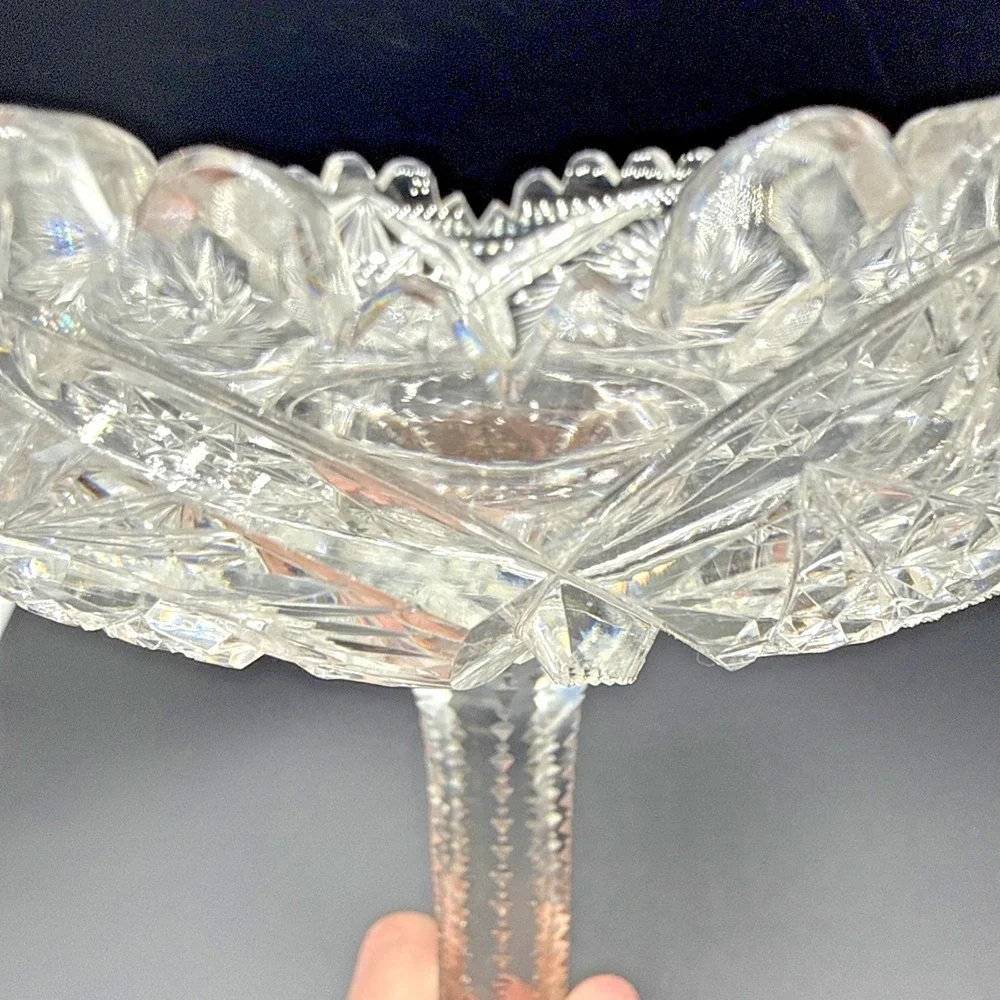 Antique American Brilliant Period Cut Glass Compote Tall Pinwheel Star 10